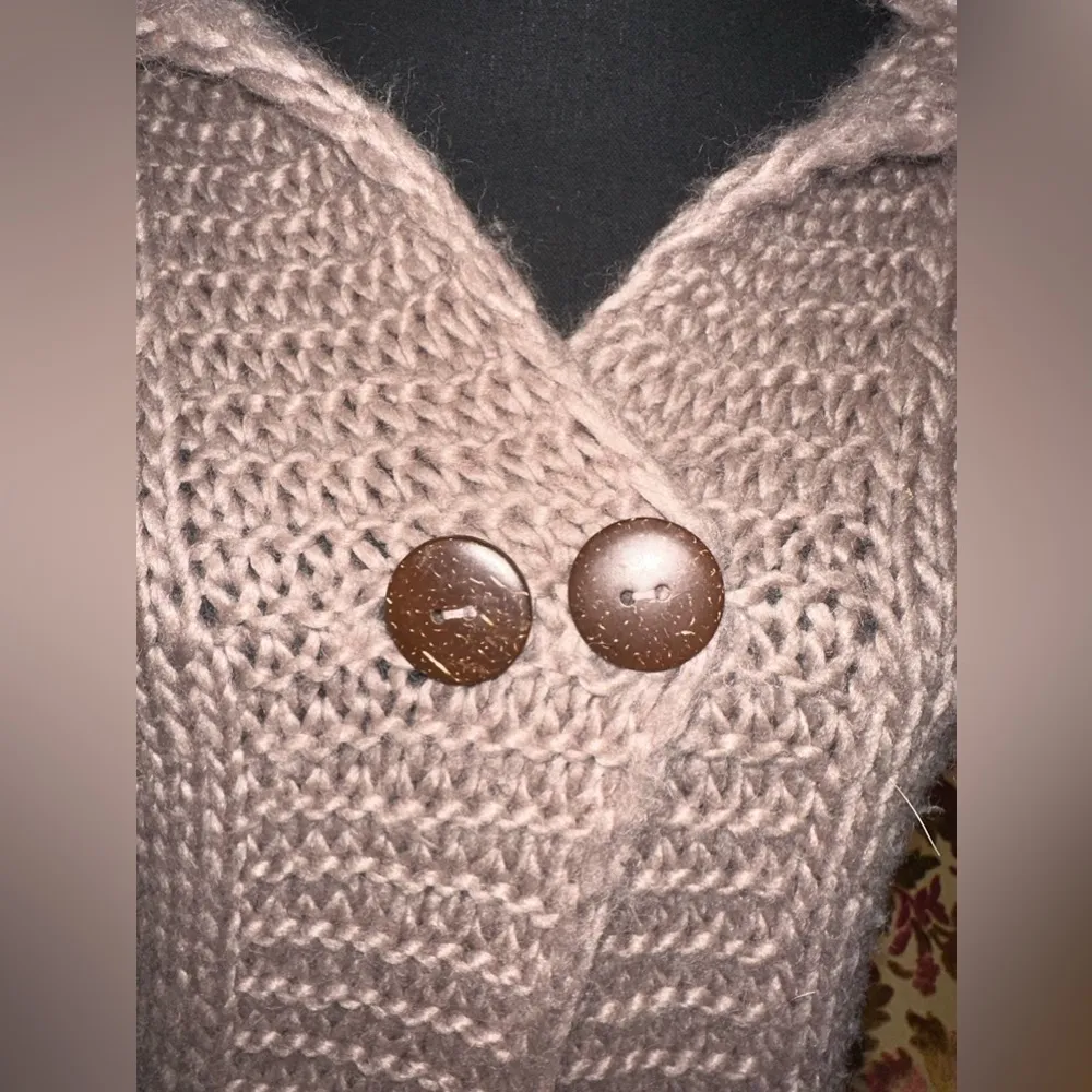 EUC BeauBois tunic vest seater cardigan with hood brown Sz L Tan Size L - Image 6