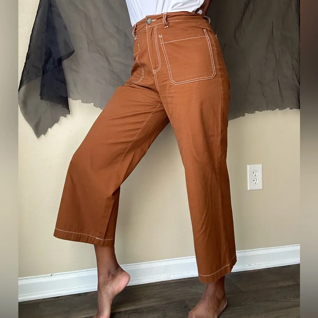 WhoWhatWear Dark Tan Wide Leg Cropped High Rise Pants Size 6 - Image 3