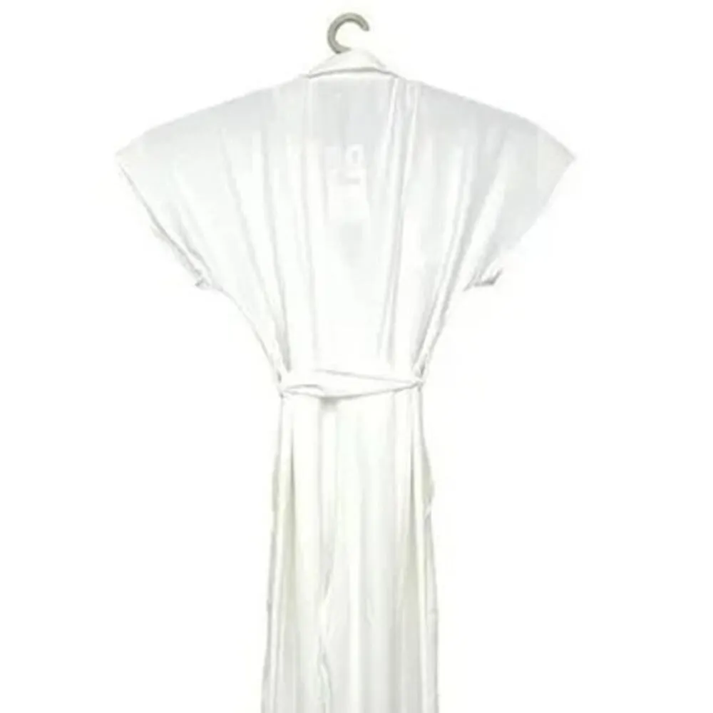 NWT Zara V Neck Collard Wide Leg Jumpsuit Pockets Belted Tie Buttons XS White - Image 5