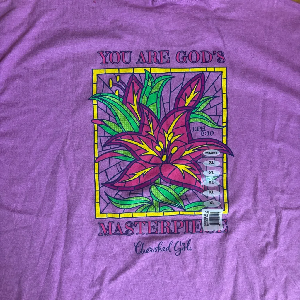 NWT Women’s Cherished Girl Pink Graphic T-Shirt- Wonderfully Made Lillies XL - Image 7