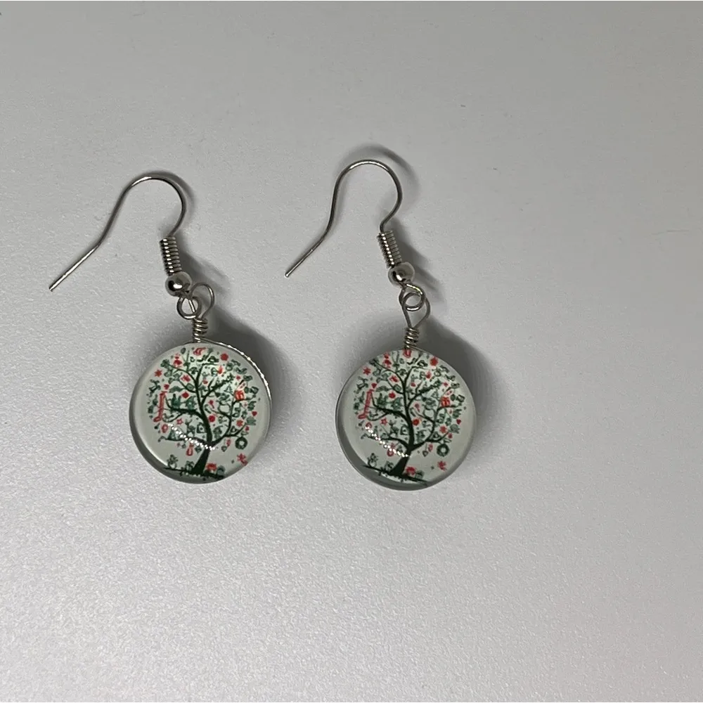 Light Green Tree Of Life Ball Dangle Earrings - Image 4