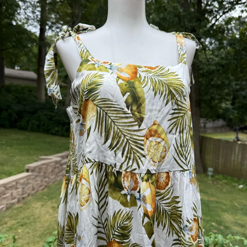 Label Of Love Fruit Novelty All Over Print MIDI Dress M Medium Palm White - Image 2