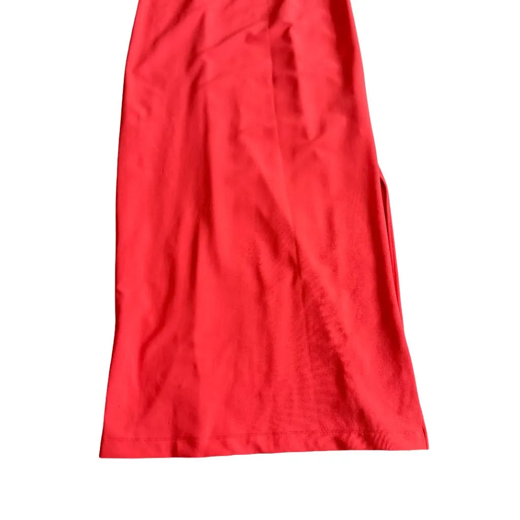 Boston Proper Sleeveless Bold Coral Dress Maxi Length Stretch V-Neck Size Medium - Image 4