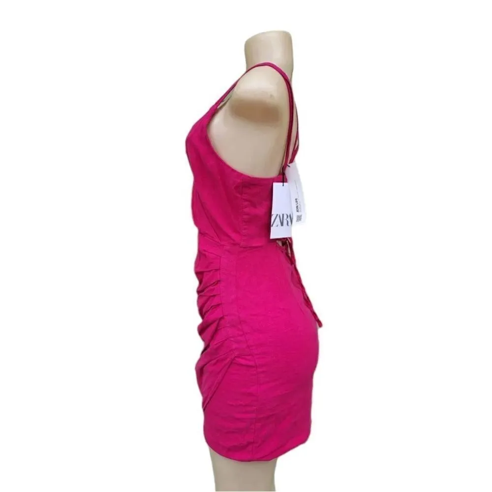ZARA pink linen mini dress NWT M - Image 5
