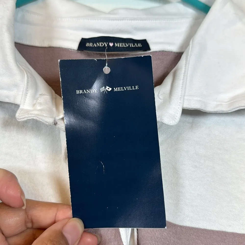 Brandy Melville Oversized Stripe Crop Polo Shirt ONE SIZE NWT #0060-OAK - Image 5