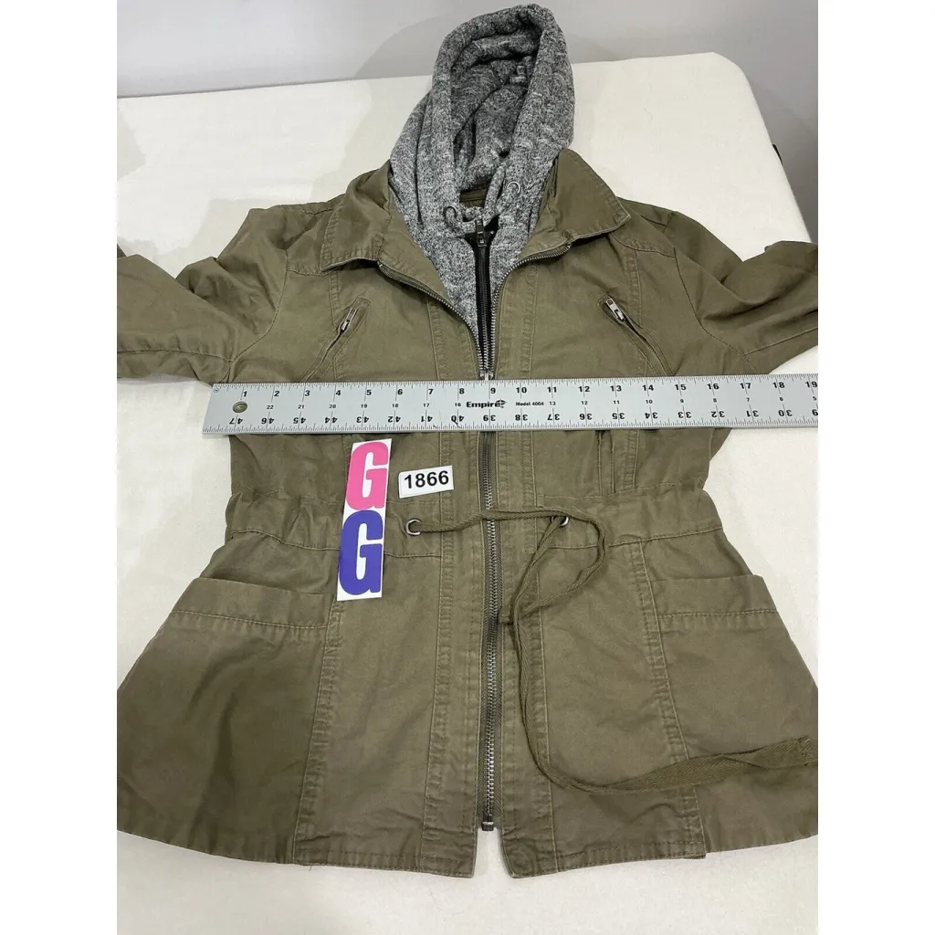 Junior Love Tree Green Zip Up Military Anorak Jacket Terry Hood Small - Image 6