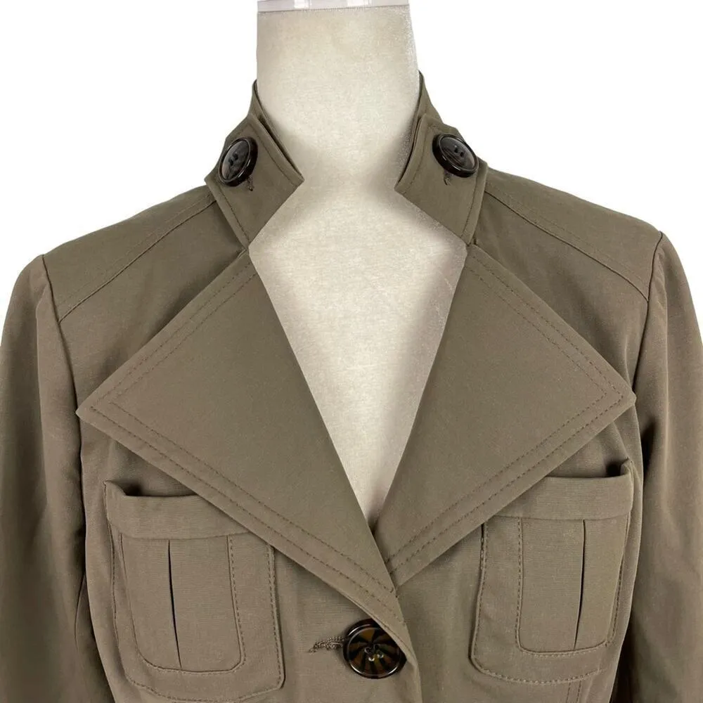 BLANC NOIR Belted Tailored Office Siren Trench Coat Ruffle Cuffs Medium Green - Image 2