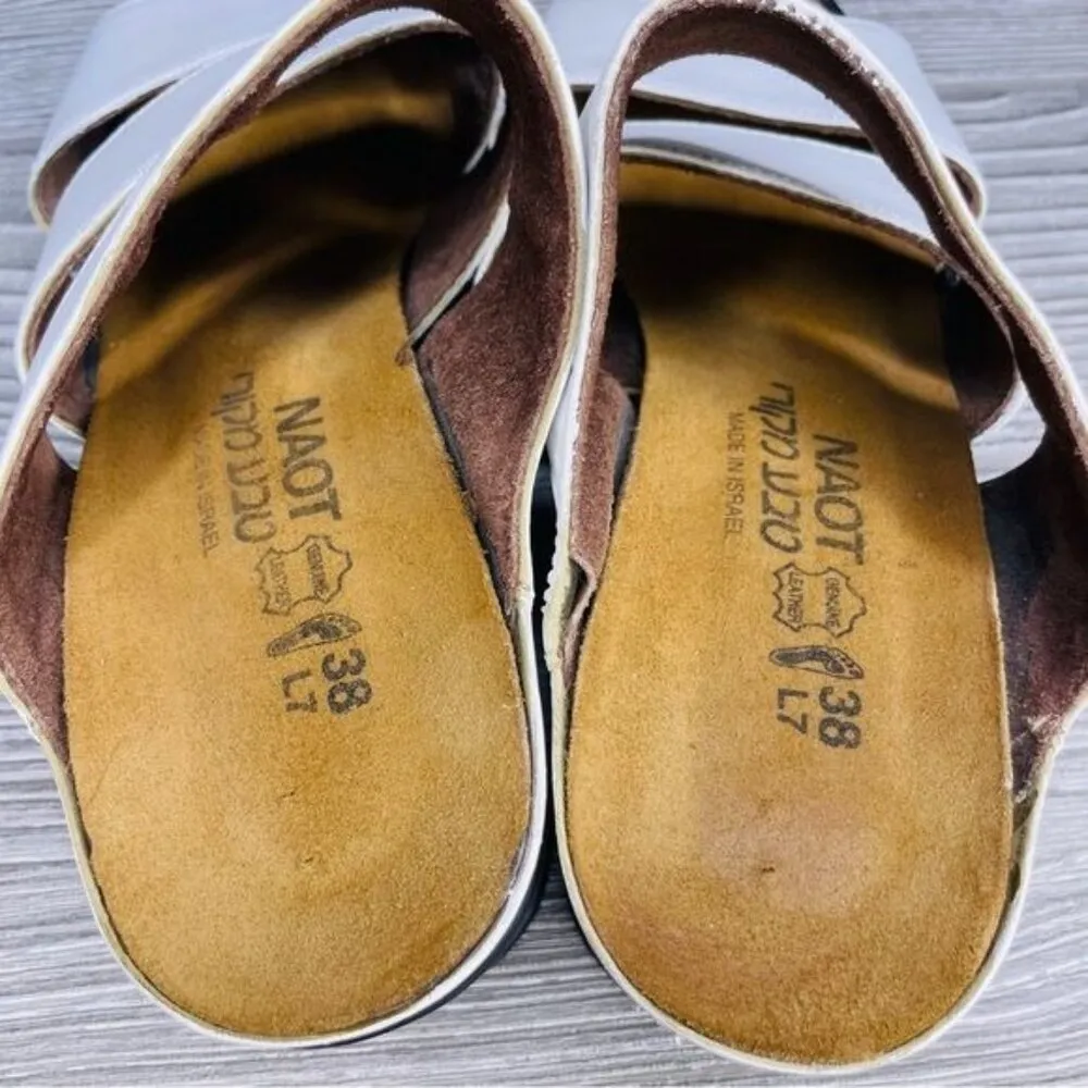 naot sandals white flats strappy summer shoes size 38 / 8 leather slip ons - Image 5