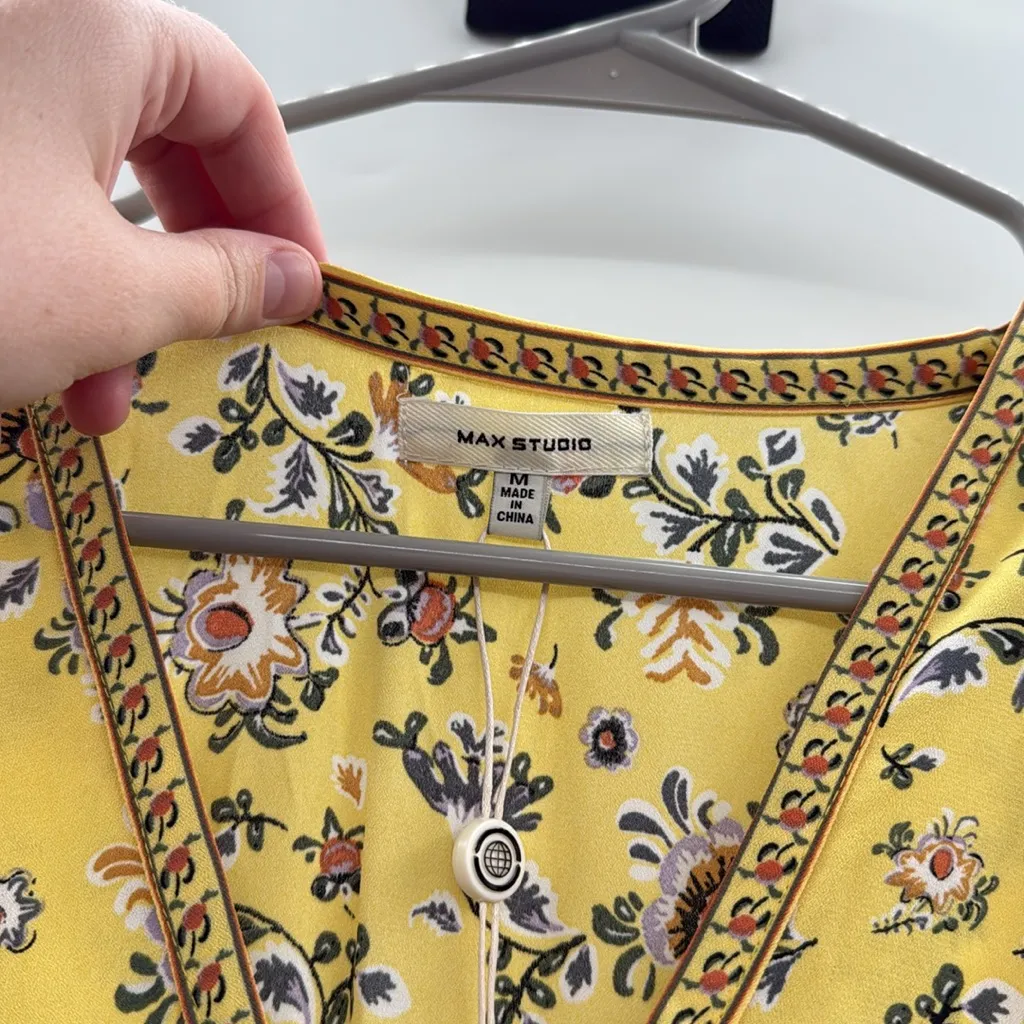 Max Studio Yellow Floral Long‎ Sleeve Dress - Image 2