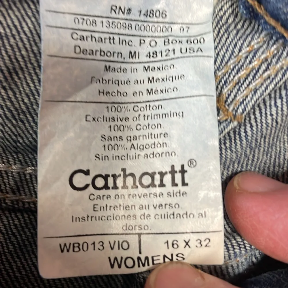 Carhartt for women washed denim dungaree jeans size 16/32 NWT - Image 3