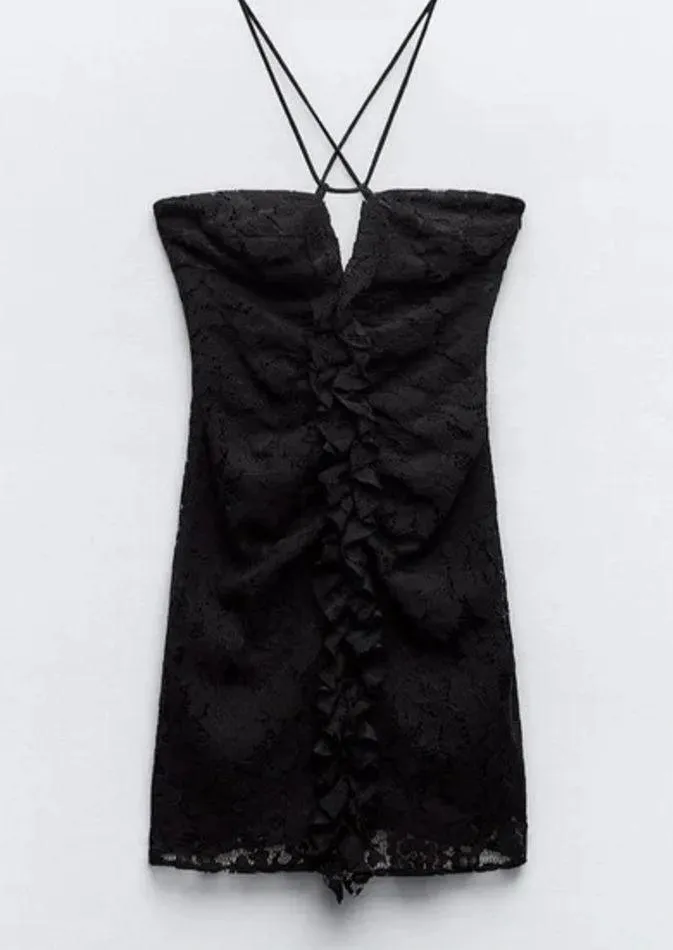 NWT  Ruched Lace Mini Dress - Black - XS - Image 6