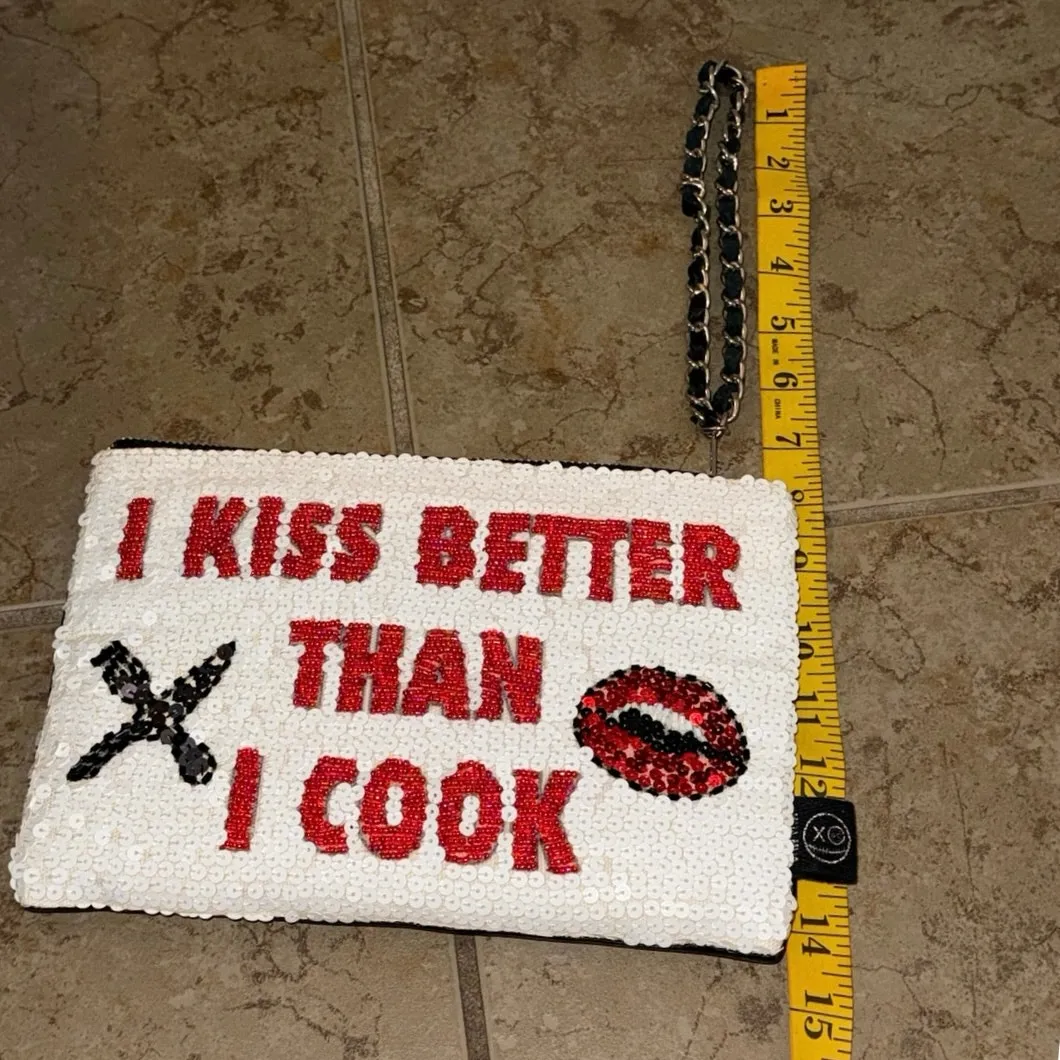 House of MUA MUA Sequin Clutch Wristlet Hand Embroidered Designer Italian Bag White - Image 7