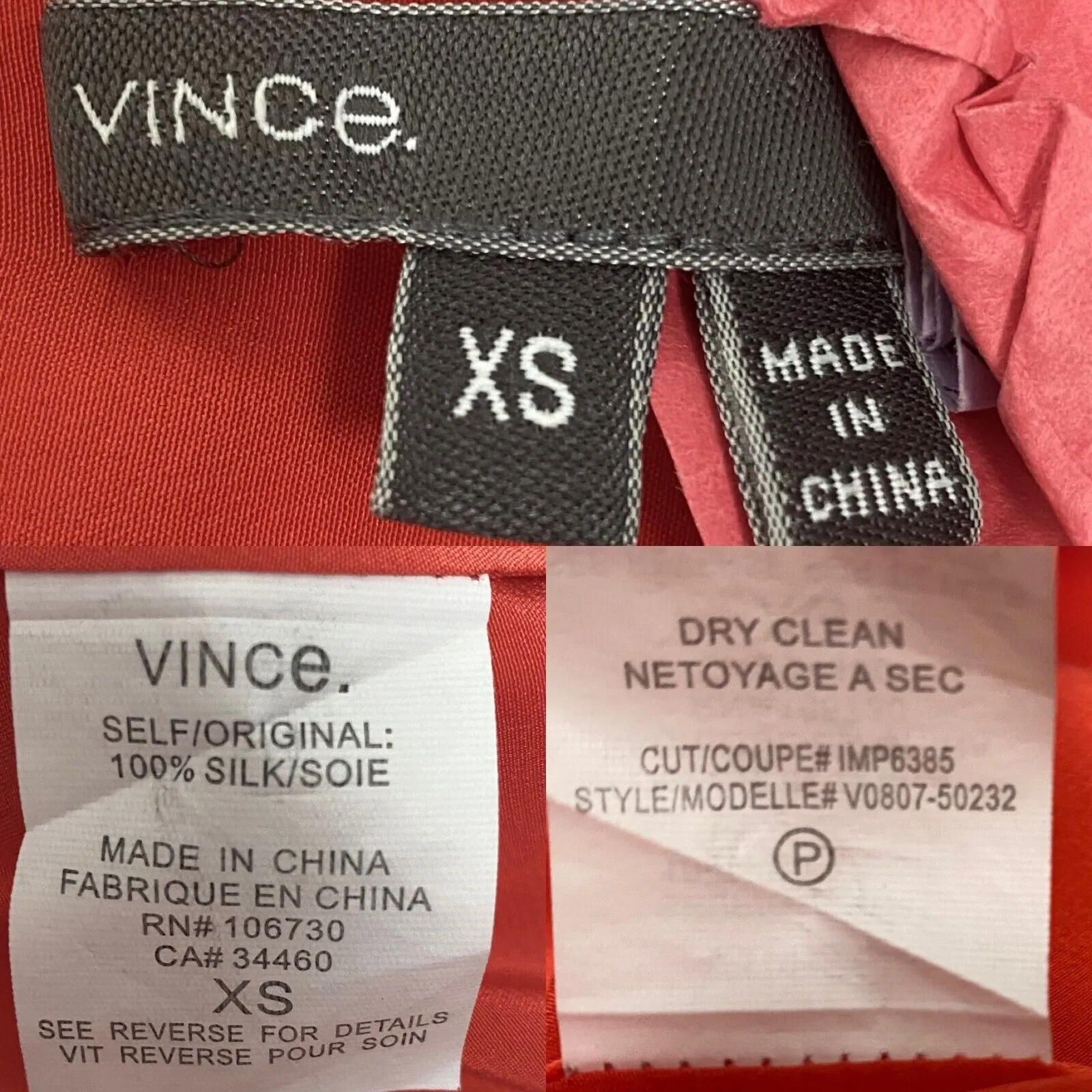 Vince Womens Silk Dress XS Baggy Oversized Tunic 90s Y2k Casual Coral Classic - Image 10