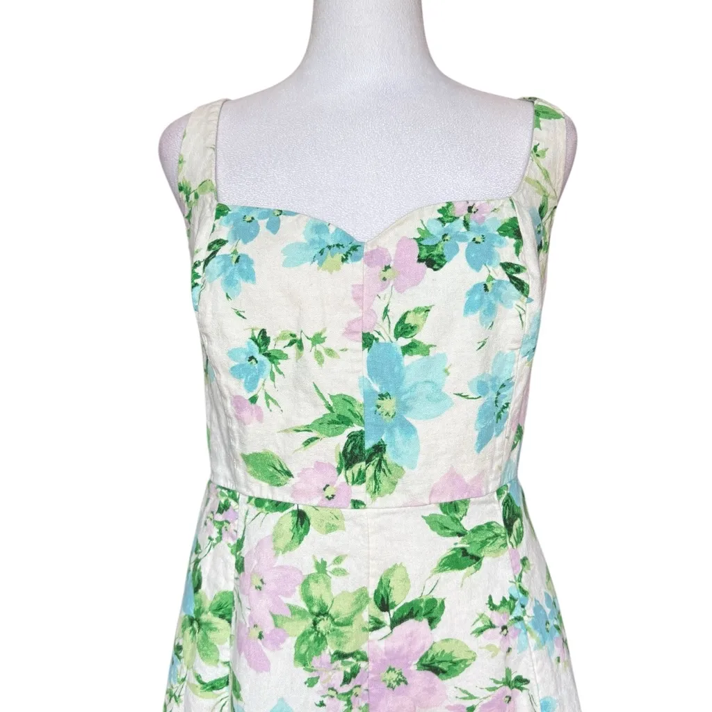 Old Navy Fit & Flare Linen Blend Midi Dress Smocked Floral Womens XL Petite - Image 4