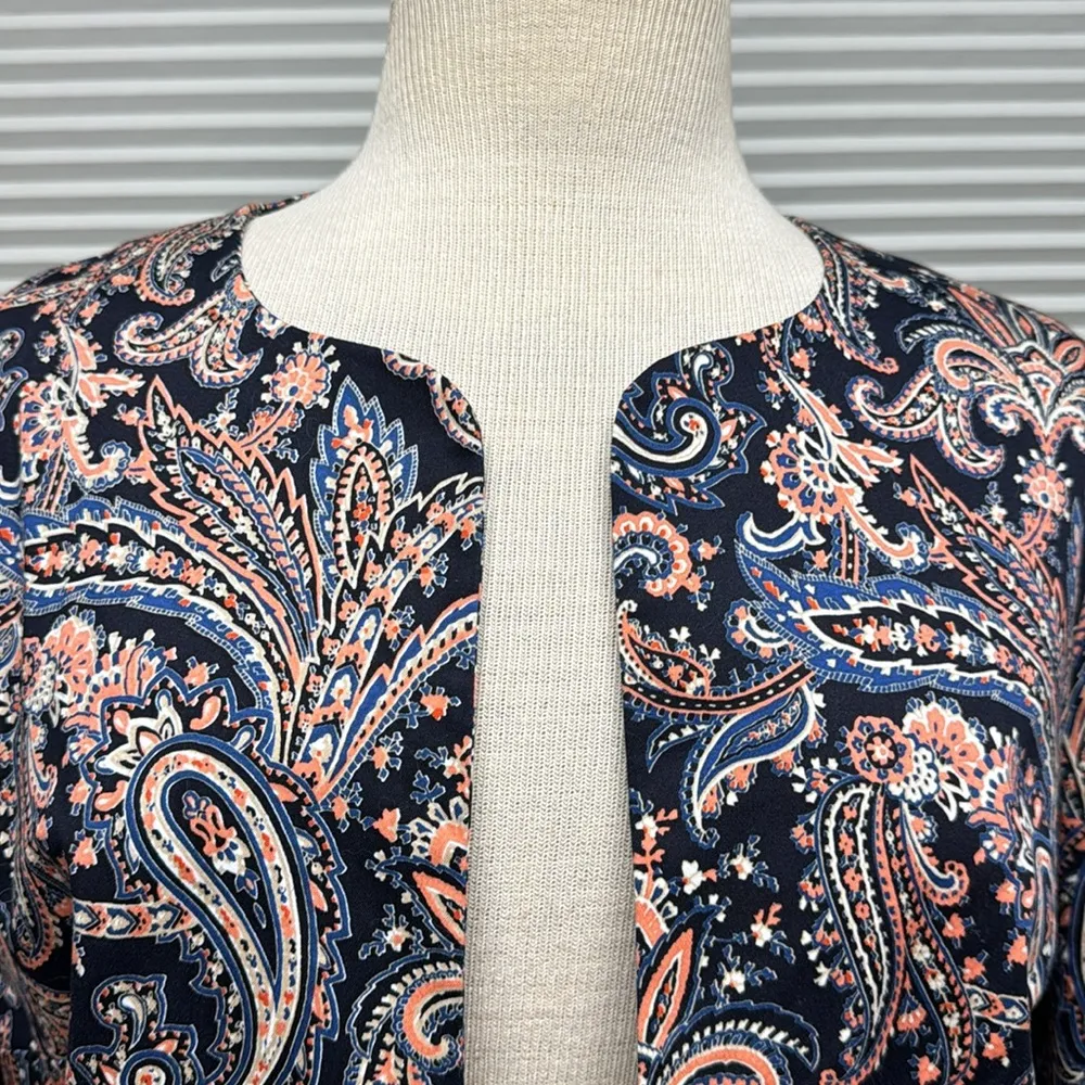 Pendleton Navy Blue and Pink Paisley Patterned Open Front Blazer Jacket - Image 2