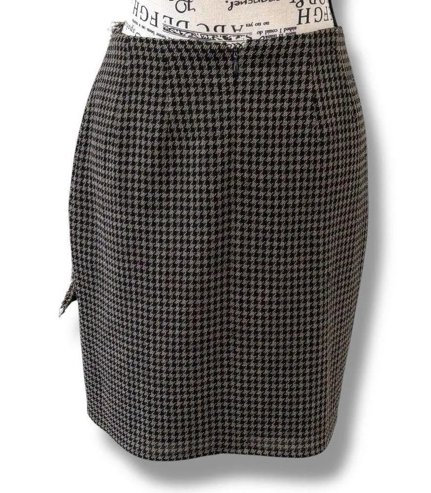 Vintage Emanuel Ungaro Size 6 Petite Gray 100% Wool Houndstooth Wrap Mini Skirt - Image 8