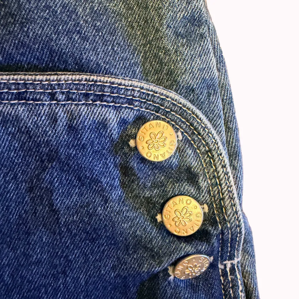 Vintage Gitano High Waisted Denim Shorts Gold Button Trim 90s Small 27" Waist Blue Size 4 - Image 3