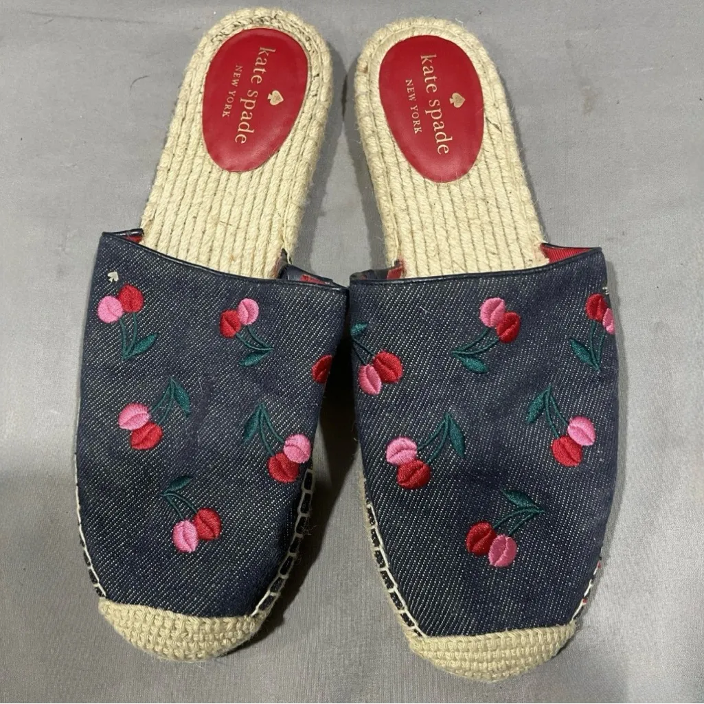 Kate Spade Rosie 2 Cherry Embroidered Denim Mules - Image 3