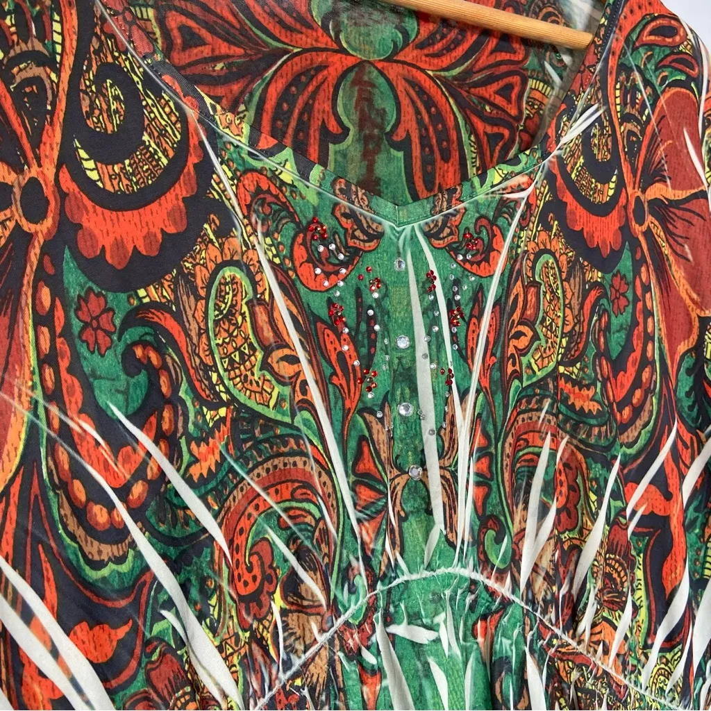 Vintage Faded Glory Empire Waist Top Y2K Beaded Fairy Western Hippie Artsy 3X - Image 5