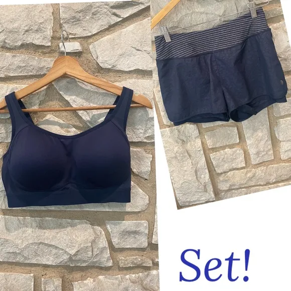 Athletic Shorts & Sport Athletic Bra SET Blue & Gray S 38D - Image 2