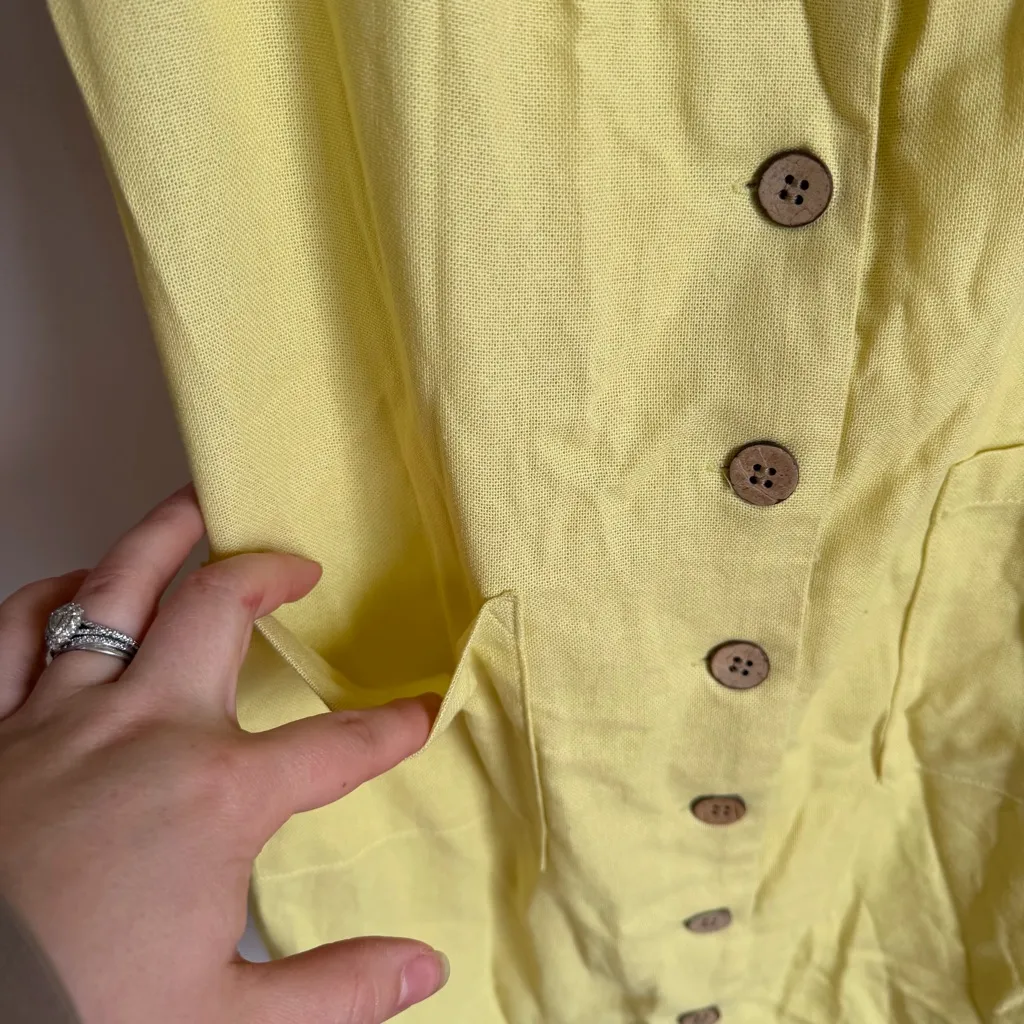 NWT Hunter & Brown Charteuse Yellow Linen Blend Button Up Mini Dress Womens L Size L - Image 3