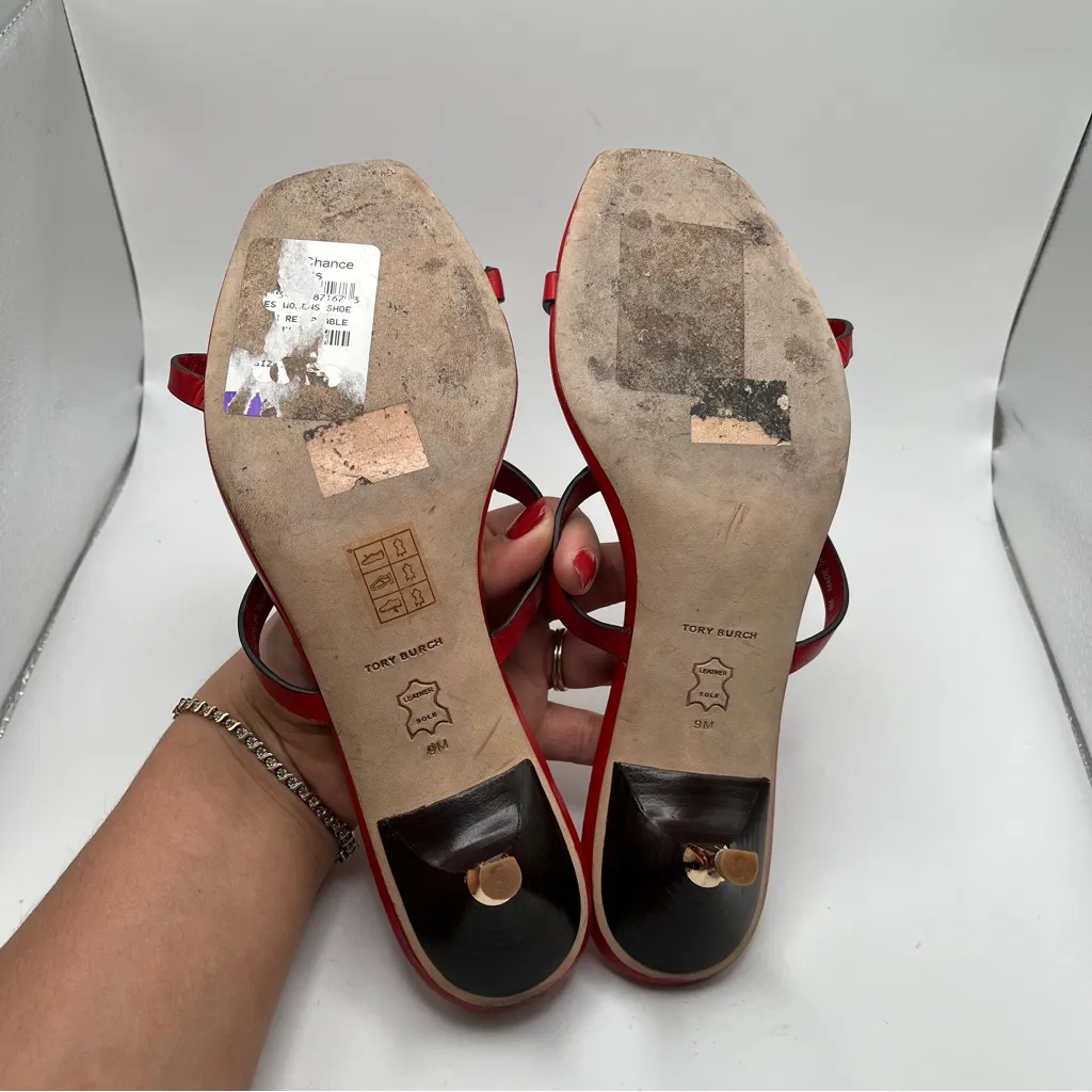 Tory Burch Red Sandals with Iconic Logo and Slip-On Design size 9M kitten heel - Image 7