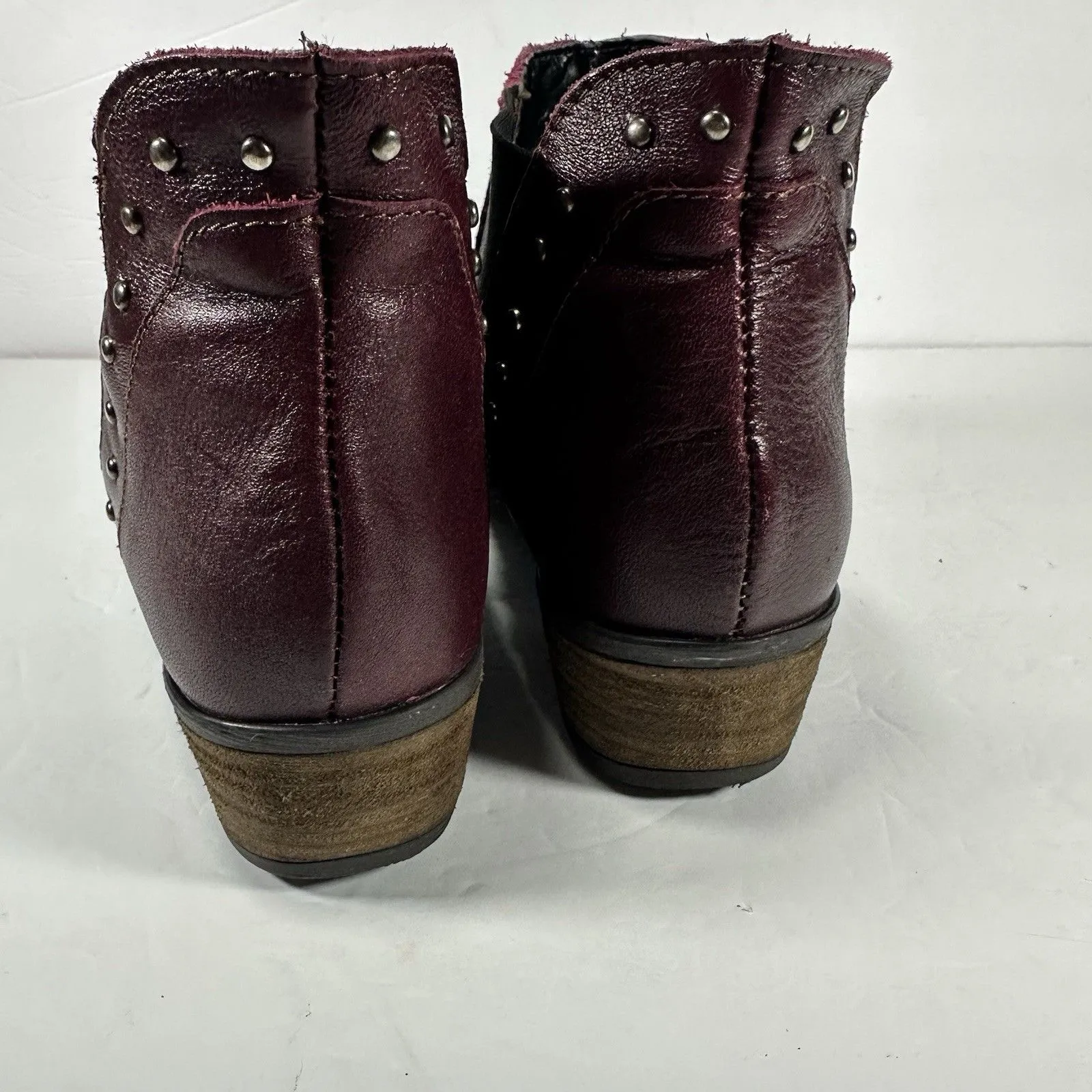 Mas Artisan Burgundy Leather Studded Ankle Boots | Made in Mexico Size 6.5 - Image 5