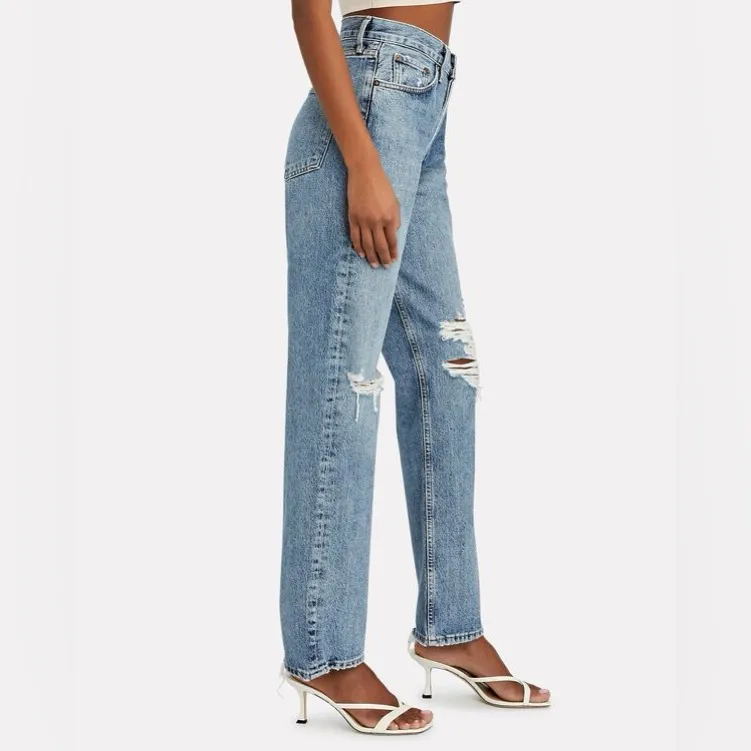 AGOLDE Lana Distressed Straight Jeans, Backdrop, 24” - Image 3