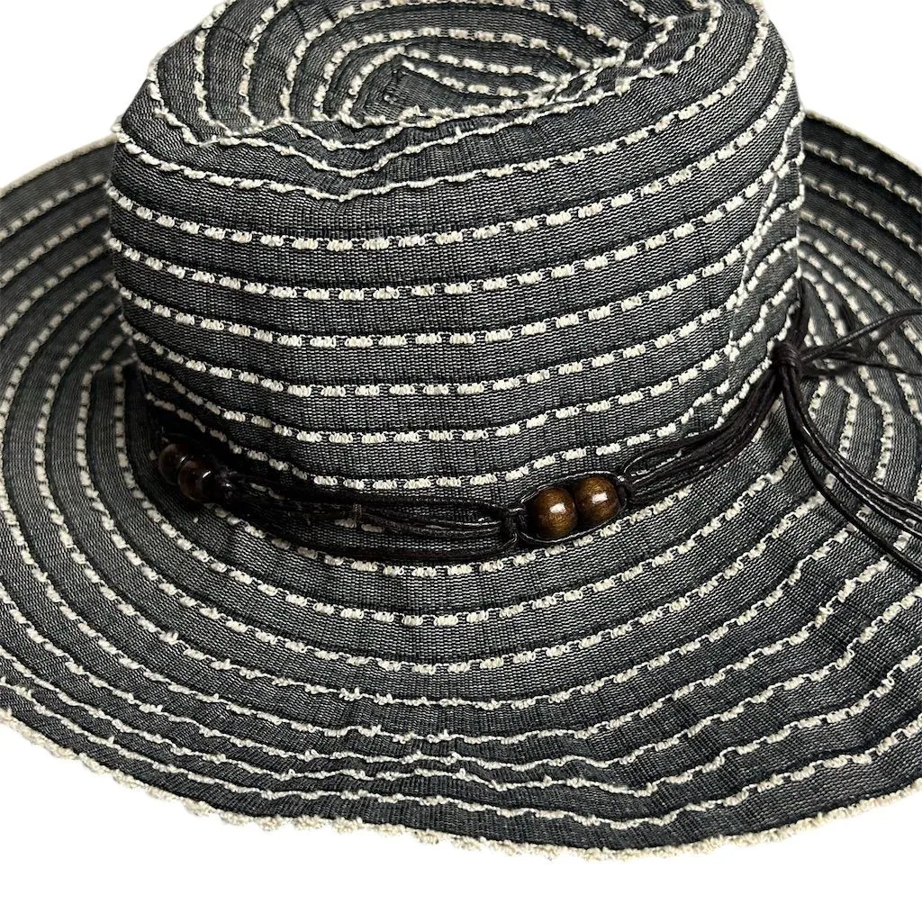 REI Black White Striped Sun Hat Beaded Accent Packable Summer Beach - Image 5