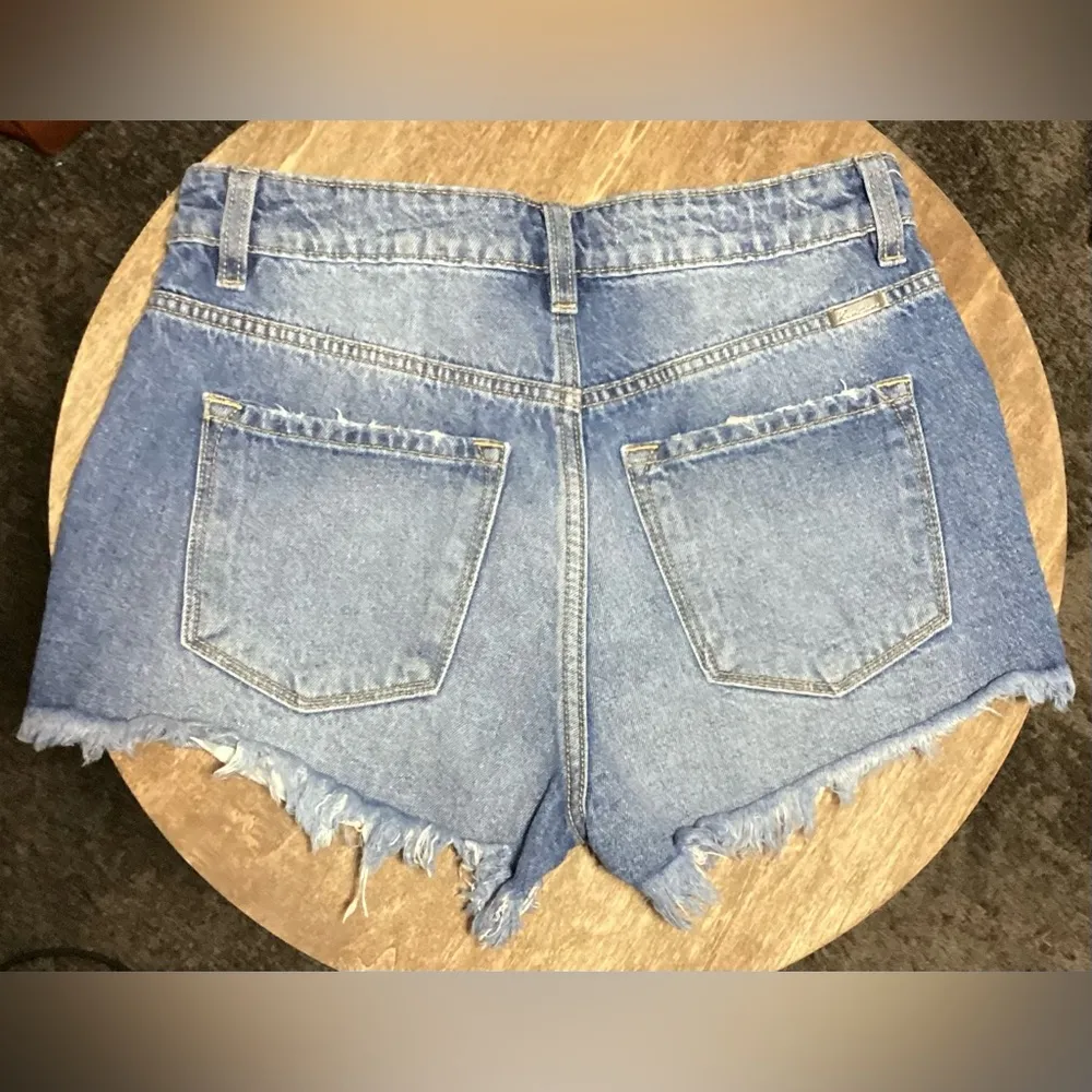 KanCan Blue with Colorful Thread Distressed Jean Shorts with Frayed Hem Size undefined - Image 2