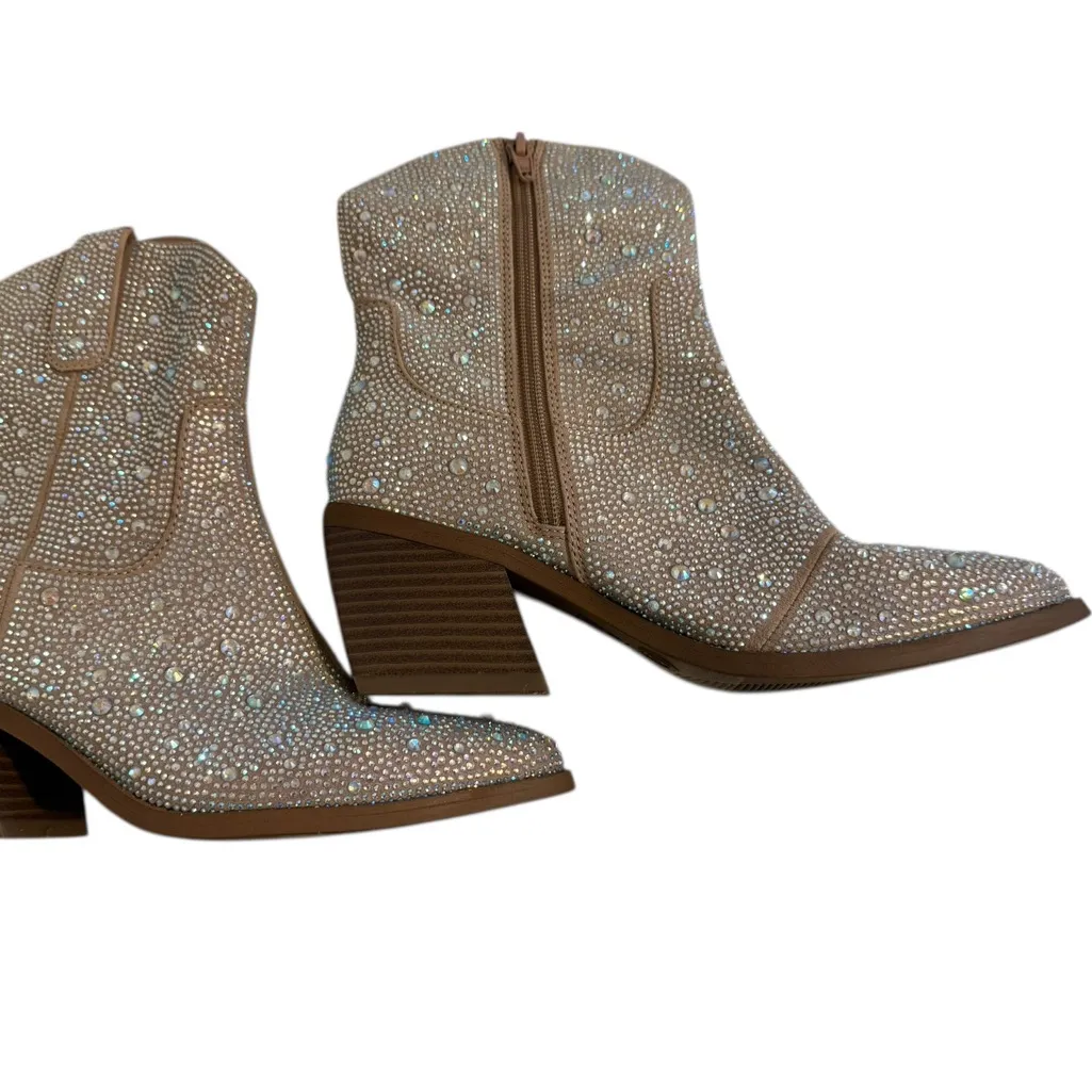 Sparkling Rhinestone Ankle Booties Brown Size 6 - Image 3