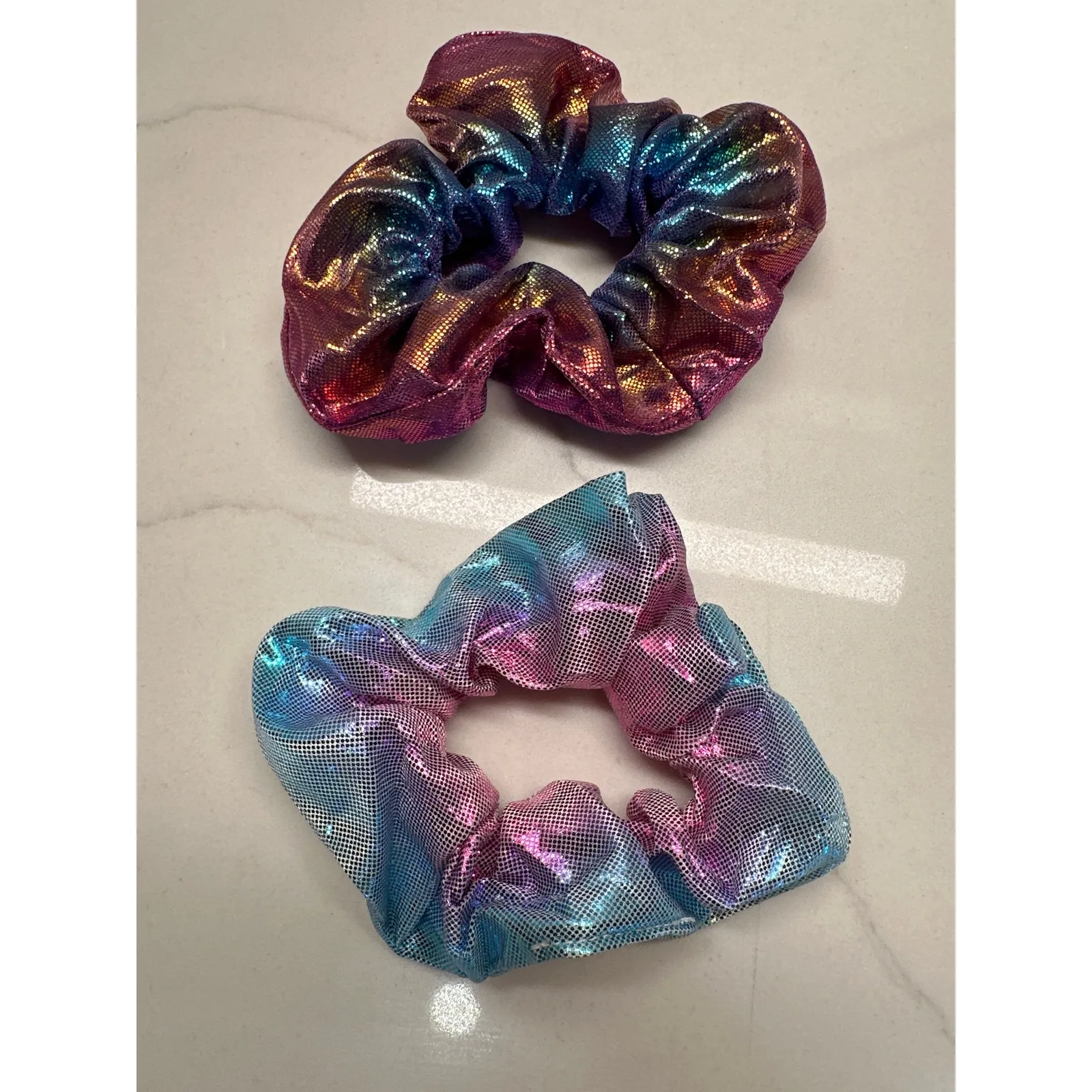 Handmade Set of 3  Metallic Rainbow Scrunchies - Image 4