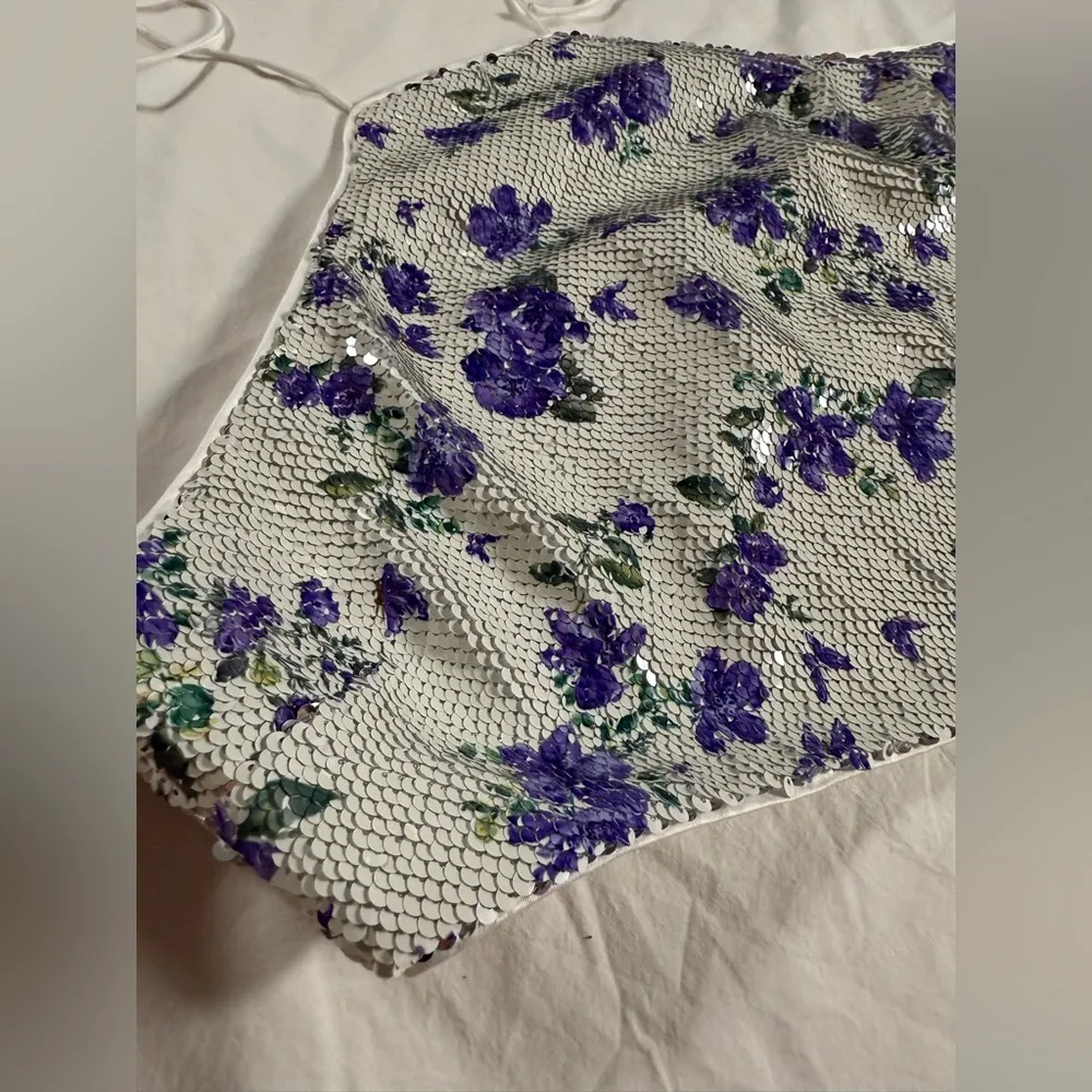 REVOLVE Majorelle Tamara White Sequin Top in Purple Butterfly Large - Image 6