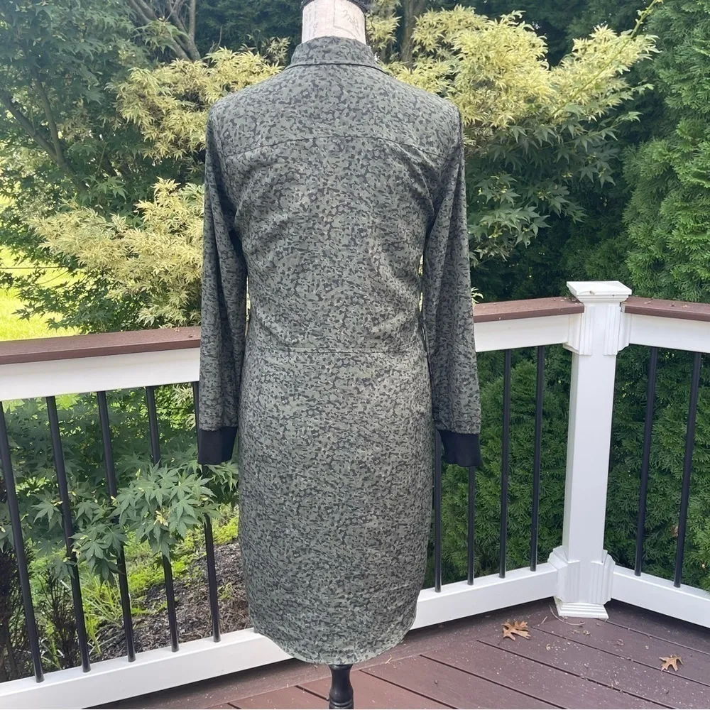 ECRU Ronan Midi Shirtdress, Green Camo, sweater cuffs long sleeves, collar Sz XS - Image 4