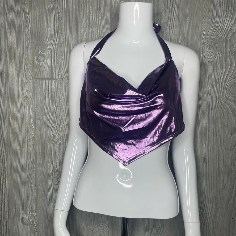 Nwt sincerely Jules shiney reflective glitter purple cropped top y2k style shirt - Image 5
