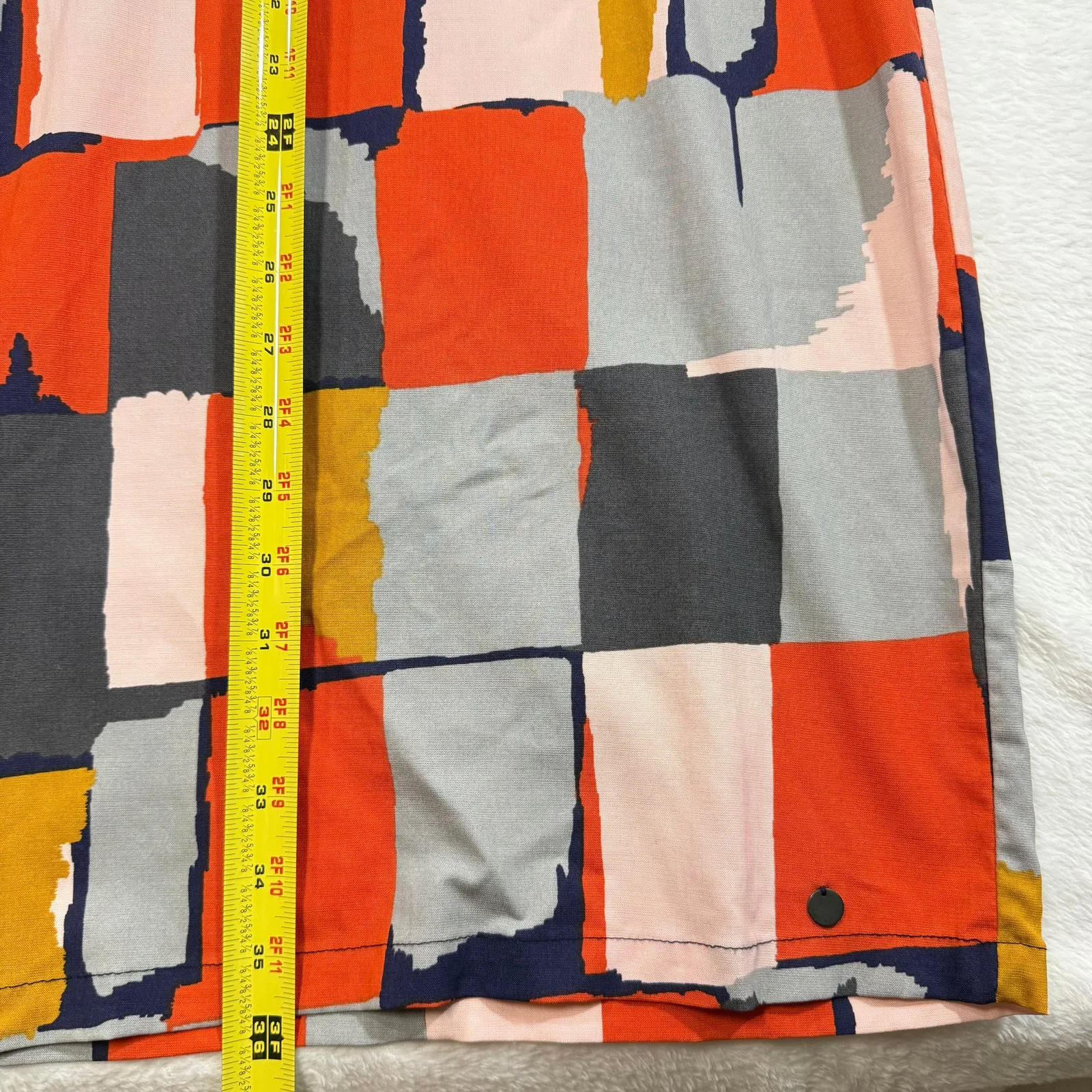 Numph S‎ 36 Abstract Tencel Bodycon Midi Dress Colorblock Mod Artsy 60s Retro Orange - Image 9