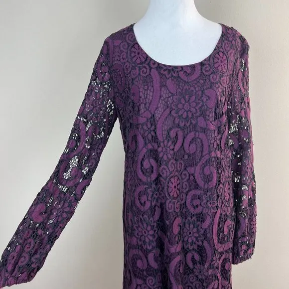 Sunday in Brooklyn Mini Dress S Purple Lace Lined‎ Joy Long Sheer Sleeve Shift - Image 2