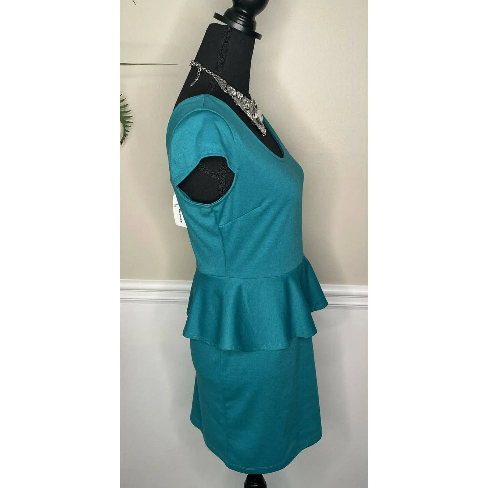 Timing Teal Peplum Dress Size Medium - Image 5