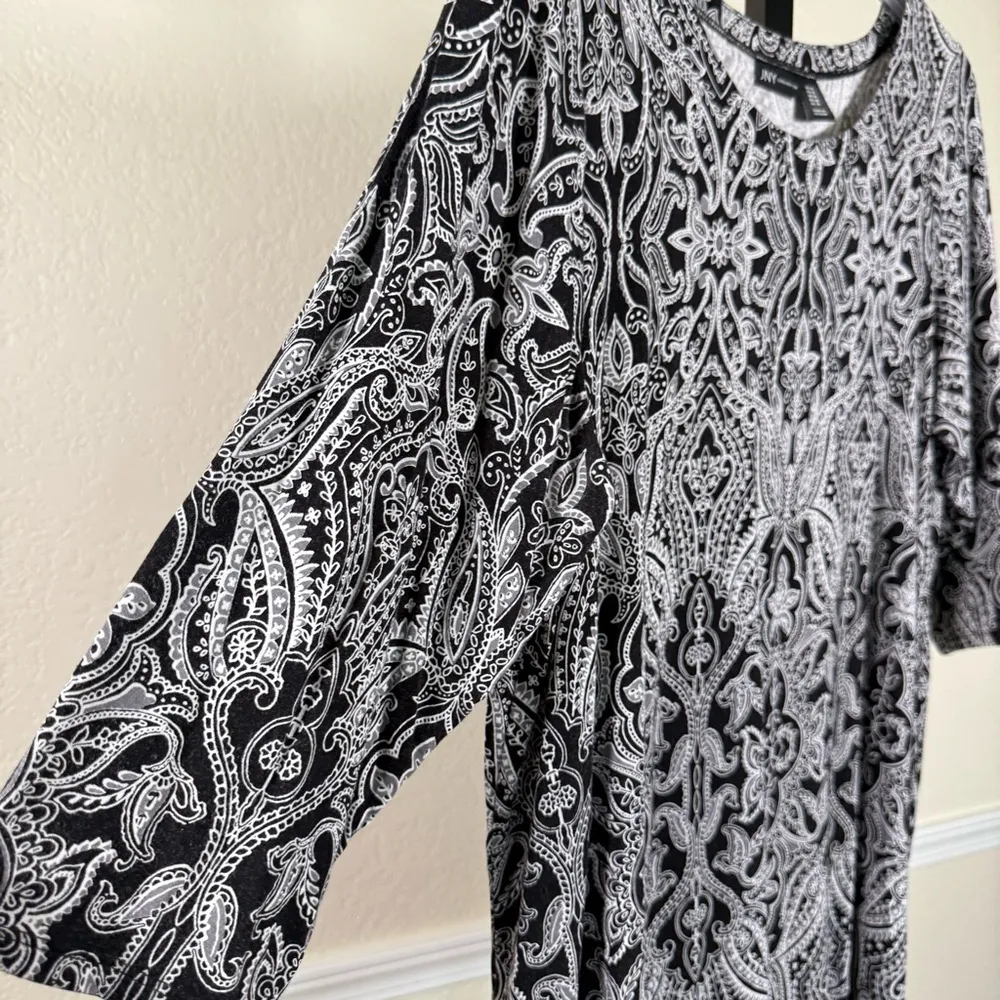 Soft Knit Scoop Neck Tunic Top Plus Size 1X Black White Office Siren Pull On - Image 8