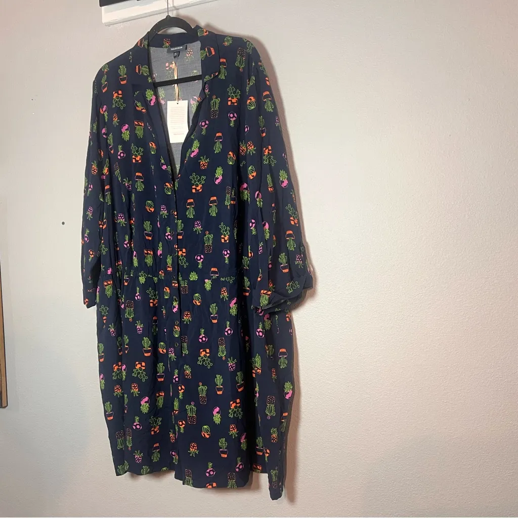 ModCloth Romper Cactus Plant Navy Blue Size 4X Long Sleeve Collared NWT - Image 5
