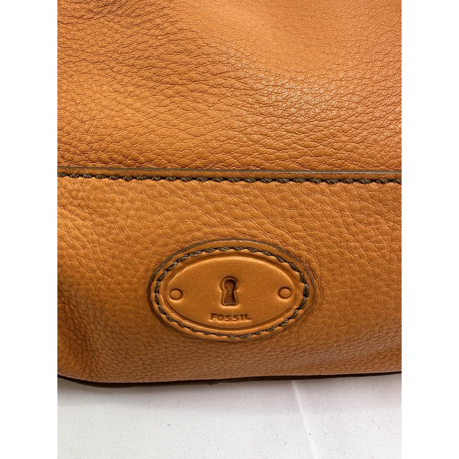 Fossil Vintage Rust Orange Cowhide Leather Zipper Hobo Pouched Shoulder Bag - Image 5