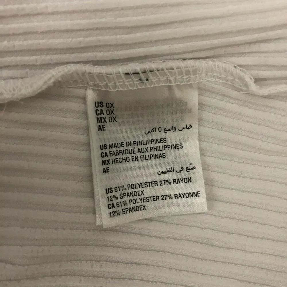 INC Womens Top Pleated Puff Sleeve Ribbed Knit V Neck White Stretch Size 0X - Image 4