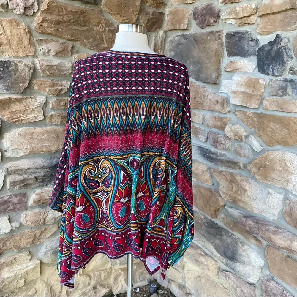 West Kei Multi-Color Poncho Style Paisley Boho Sweater - Image 10