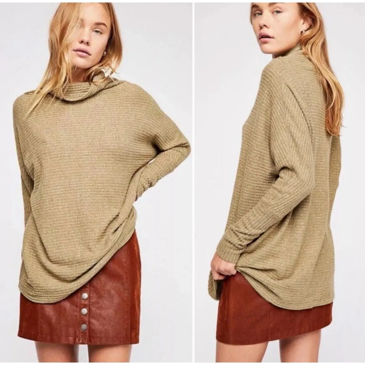 We The Free Kitty Thermal Army Green Oversized Pullover Sweater Size Large - Image 2