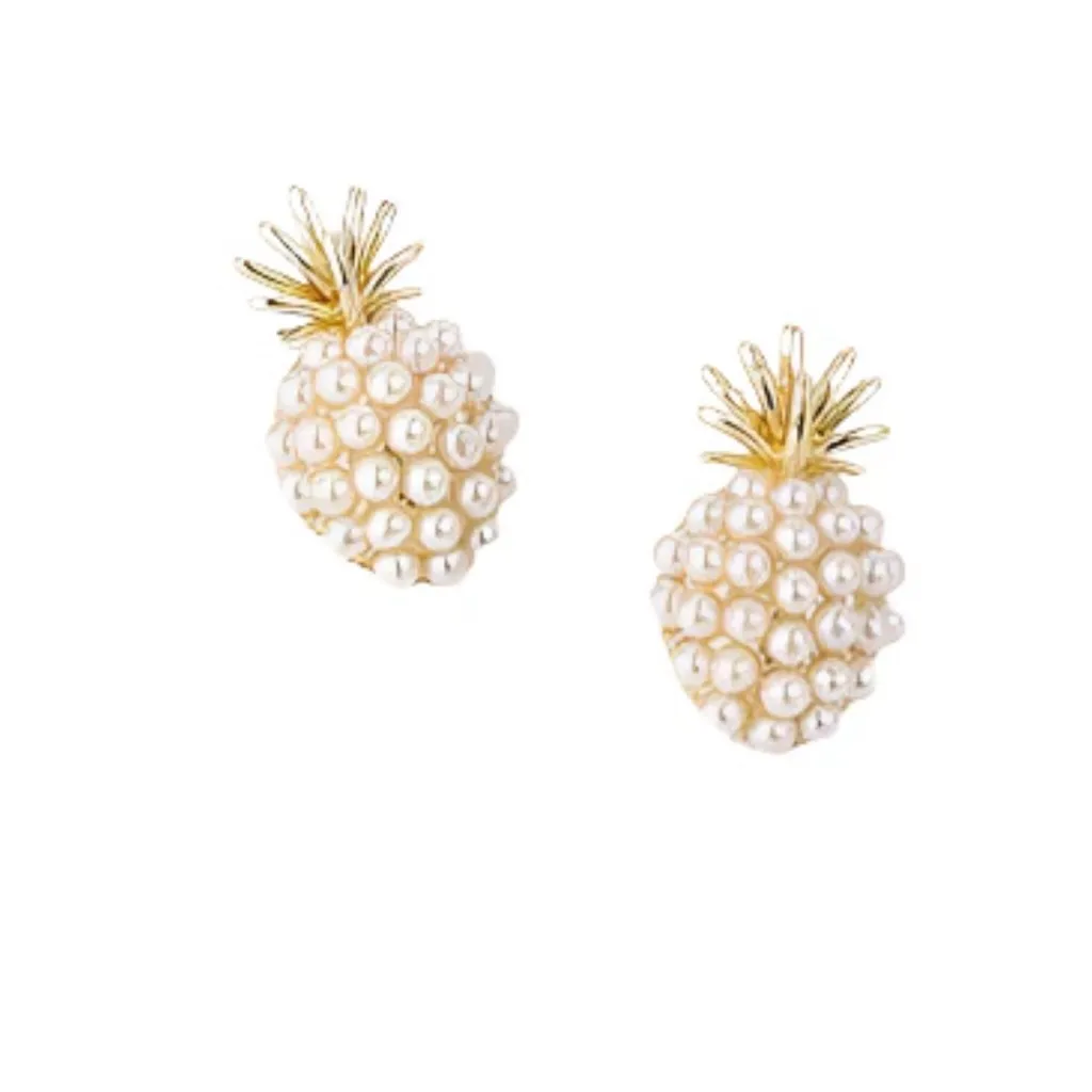 Gold and Pearl Pineapple Earrings - Image 3