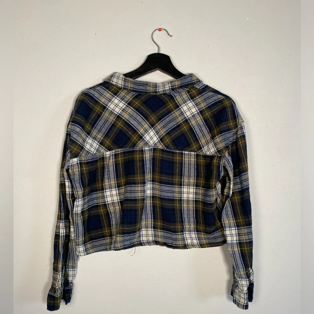 Women's Cropped Flannel Shirt Green Size XL - Image 4