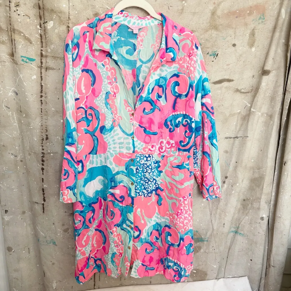 Lilly Pulitzer Emerald Beach Cover-up Tunic Dress Pink in I'm So Jelly - Image 2