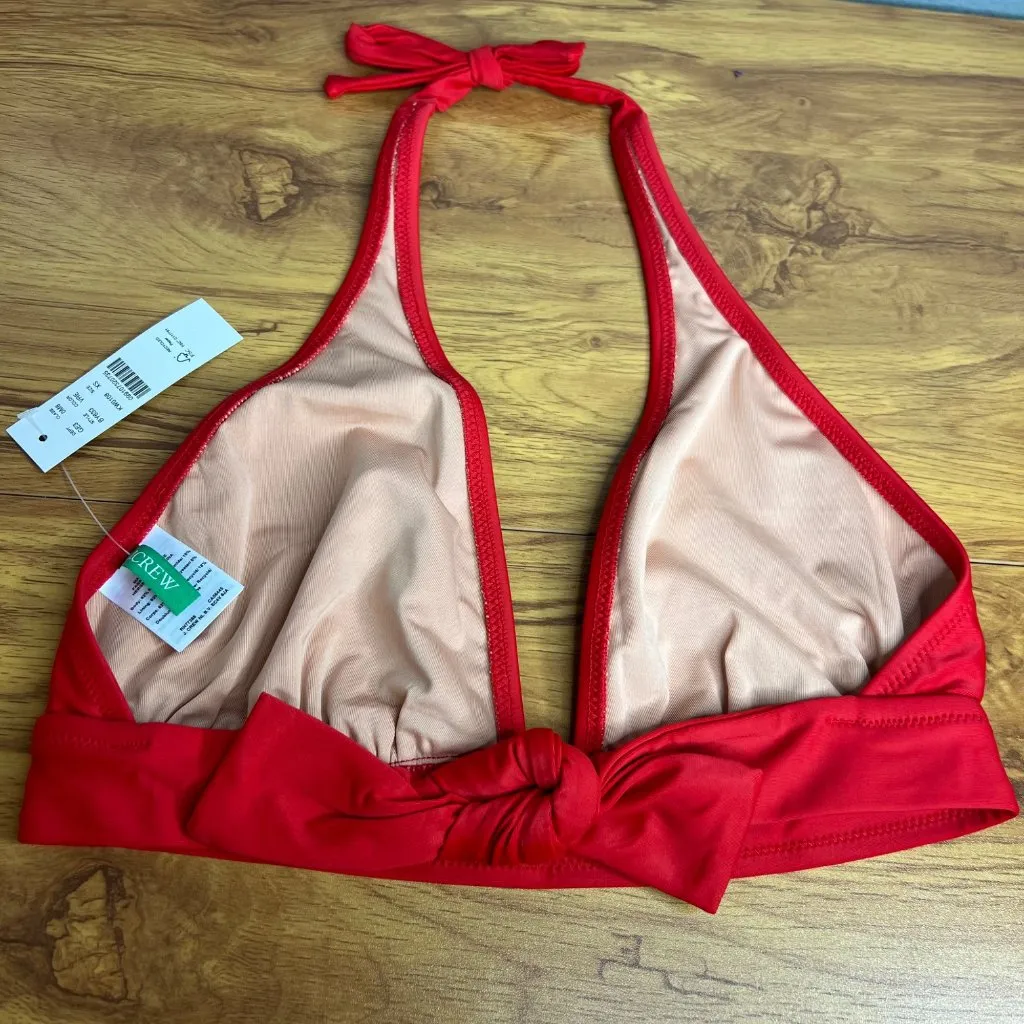 J Crew Halter Tie Neck Bikini Top‎ Red BY633 NWT Size XS - Image 5