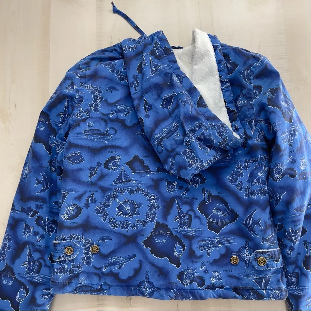 vtg LUCKY BRAND Hawaii printed blue terry cloth full zip jacket 90s 00s - Image 7