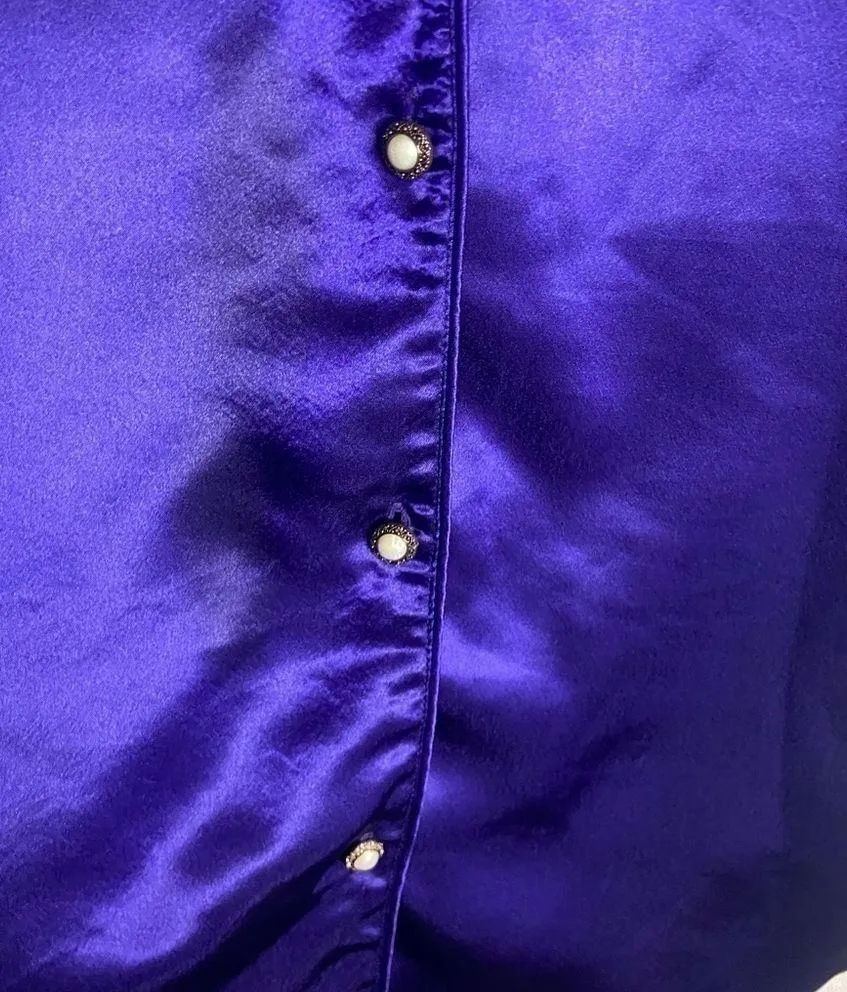 Vintage Victoria Secret M/L Nightgown Purple Pearl Button Down Sheer Sleeves - Image 2